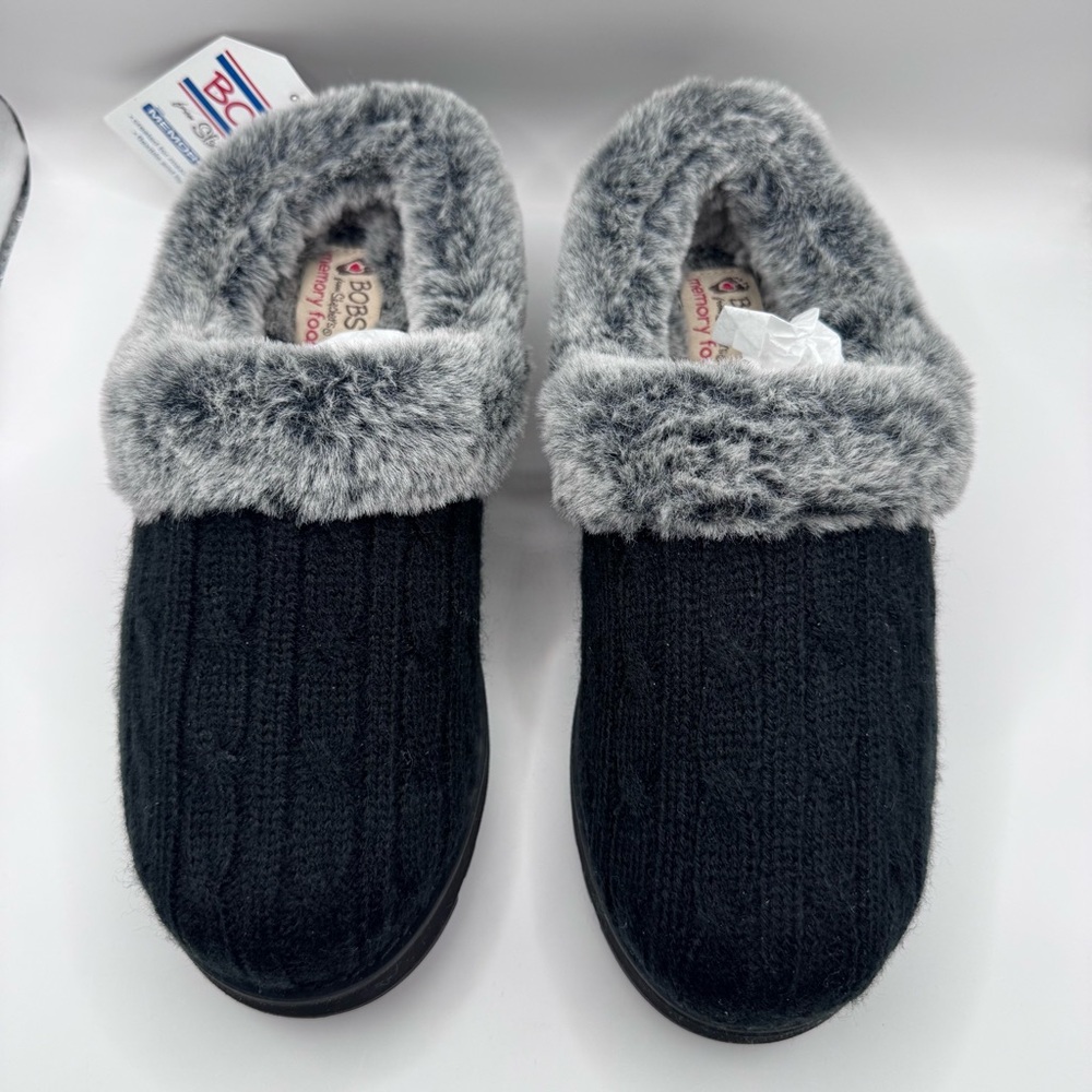 Skechers Womens Keepsakes Ice Angel Black Cable Knit Clog Slippers Shoes New/NWT